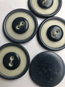 24 Vintage Navy Blue Denim Ivory Stripe Buttons 30mm Eco Corozo 2 Tone French - Picture 1 of 1
