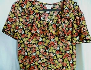 Maxi Vestido Vintage CDC Floral Talla 14 Mangas Gorra Escote Volantes Cottagecore - Imagen 1 de 6