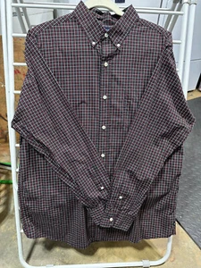 Chaps Men's Button Down Collar Long-Sleeved Shirt Size LARGE (L) Plaid Black Red - Picture 1 of 8