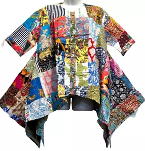 FUNKY STUFF hochwertiger Hippi Gypsy Patch Boho Baumwolle Taschentuch gefüttert TOP TUNIKA XL - Bild 1 von 7