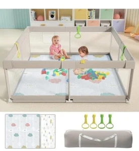 UANLAUO Baby Playpen with Mat, 59x59inch for Babies and Toddlers, Extra Large !