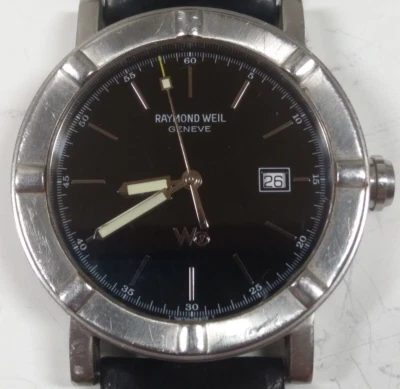 Reloj de cuarzo suizo Raymond Weil W1 Parsifal raro esfera negra Foto 1 de 4