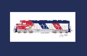 Santa Fe Bicentennial SD45-2 #5704 11""x17"" Estampado Enmarañado Andy Fletcher Firmado - Imagen 1 de 1