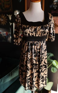 Miss Bisou Y2K Midi Dress Babydoll Floral Satin Geometric Groovy Square Neck S - Picture 1 of 12