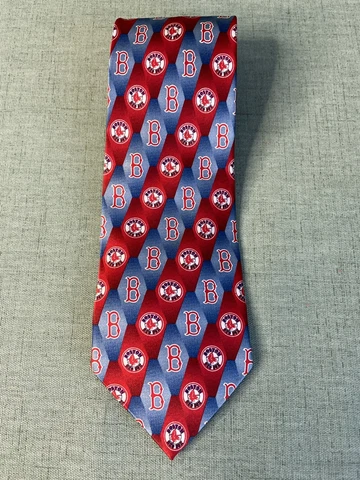 MLB Mens Necktie Boston Red Sox Logo Neckwear 100% Silk Red Blue Stripe Cover
