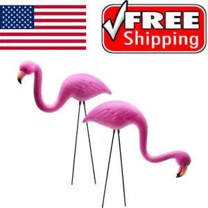2 Pack Plastic Pink Flamingo Yard Outdoor Lawn Garden Decor Art Ornament Statue. - Picture 1 of 5