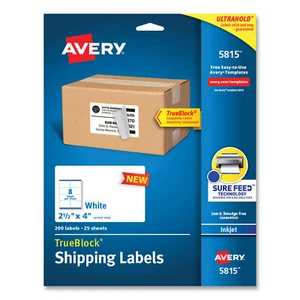 Shipping Labels with TrueBlock Technology, Inkjet Printers, 2.5 x 4, White, 8 La - Picture 1 of 4
