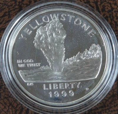 1999-P Yellowstone Proof Silver Dollar US Mint Capsule Only - Image 1 of 2