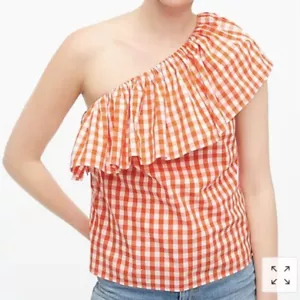 Neu mit Etikett J. Crew Baumwolle Gingham Popeline Rüschen Schulter Top Größe 2X - Bild 1 von 4