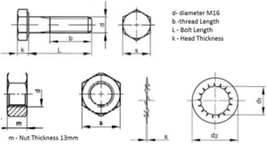 M16 16mm Tow Bar Bolts Caravan - Towing Hitch  50 55 60 75 100mm  PAIR TWO - Picture 1 of 5