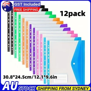 12Pack A4 Plastic File Folder, A4 Expandable Punched Pockets, Envelope Folders - Picture 1 of 11