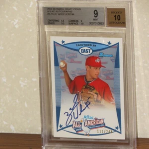 2009 Bowman Draft Picks AFLAC Autographs Zack Wheeler Card BGS 9. Auto 10. - Picture 1 of 3