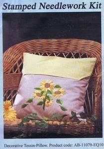 Sunflowers Cushion Tessin Pillow Yellow Check Stamped Embroidery Kit Flowers - Picture 1 of 1