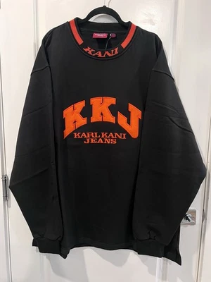 Sudadera Karl Kani Jeans Vintage Cuello Redondo Negra Años 90 Bordado Logo Hombres 3X Foto 1 de 4