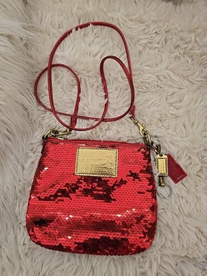 Coach Poppy Red Sequin Small Crossbody Bag  Shoulder Purse - Image 1 of 4