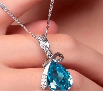 Collana ciondolo vera acquamarina e zirconi con GARANZIA pietre naturali NUOVA - Immagine 1 di 4