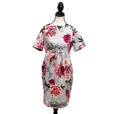 ASOS Floral Print Dress Gray Pink Burgundy Deep V Back Size 6 Party Cocktail - Image 1 of 4