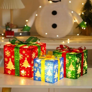 3er Set beleuchtete Geschenkboxen Weihnachtsdeko, 60 LED beleuchtete Schneeflocke C... - Bild 1 von 6