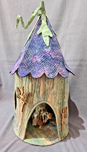 Fairy House HANDMADE Quilted Fabric House W/Porcelain Fairy/Toad stools /LIGHTED - Picture 1 of 7