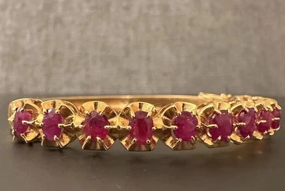 Certified Natural Burma(Mogok) Ruby 18k Y Gold LotusFlower Bracelet Bangel - Image 1 of 4