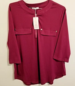 Fashion, Size 2XL, Maroon 3/4 Sleeve Zipper Front Tunic, NWT - Picture 1 of 6