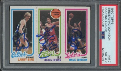 1980 Topps Larry Bird Julius Erving Magic Johnson Autograph PSA 7 9 Auto - Image 1 of 2