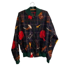 Wendejacke Reitsport Print grün/rot kariert - Vintage 90er Jahre Herren XL - Bild 1 von 15