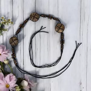 Wood Beaded Medallion Tie Waist Belt Boho Hippie Festival Beach Tropical Fairy L - Picture 1 of 6
