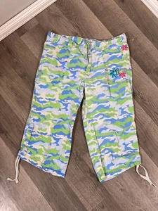 Vintage Y2K Girls Candies Green Blue Camo Capris Pants Jeans Medium - Picture 1 of 10