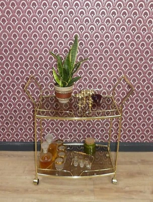 eleganter 70er Messing/Glas Teewagen Barwagen Beistelltisch Rauchglas vintage - Bild 1 von 4