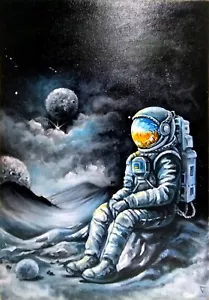 Original Acrylic Space Painting - Astronaut from Ukraine, Cosmic Ukrainian Art - Picture 1 of 11