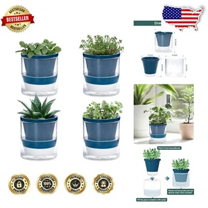 Elegant Self-Watering Blue Terracotta Pots with Transparent Glass - Set of 4 - Picture 1 of 10