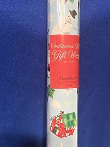 Punch Studio Christmas Wrapping Paper New Blue Santa Snowman House Design - Picture 1 of 2