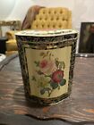 Vintage Scalloped Floral Roses Daffodils Tin Container With Lid Made in  England