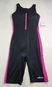 Womens Black & Pink Aquashape Zip Up 1 Piece Swim Unitard Size 8 Built in Bra - Picture 1 of 5