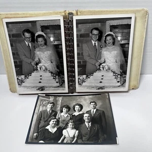 VINTAGE Mid-century Wedding Travel Photo Album With 12 Pictures Cake, Dress, - Picture 1 of 10