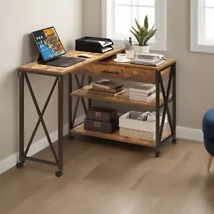 Mobile End Table Sofa Side Table Rotatable L Shaped with 2 Tier Storage Shelves - Picture 1 of 17