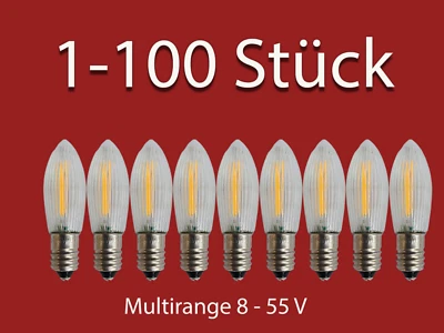 LED Filament E10 Topkerzen Riffelkerze Ersatzbirnen warmweiß multirange 8-55 V - Bild 1 von 3