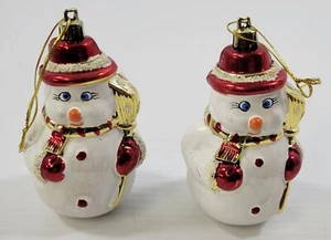 Q) Vintage Pair of 2 Hollow Plastic Snowman Christmas Tree Holiday Ornaments - Picture 1 of 11