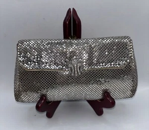 #Vintage Whiting & Davis Silver Metal Mesh Rhinestone Clip Sequin Bag Clutch~EUC - Picture 1 of 8