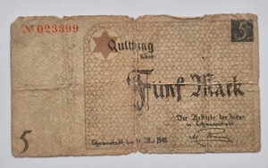 Polen WWII Ghetto Litzmannstadt Lodz, 5 MARK, 1940 BANKNOTE - Bild 1 von 2