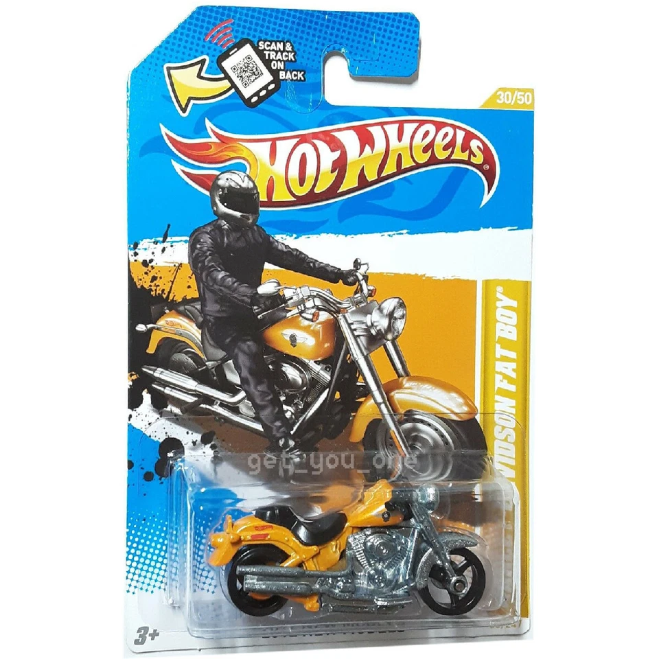Motocicleta Hot Wheels Harley-Davidson Fat Boy amarilla 2012 nuevos modelos 30/247 1:64 Foto 1 de 4