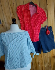 16 BUNDLE NAUTICAL BARDOT TOP M&S DENIM SHORTS NEW LOOK POLKA DOT BLOUSE BRACELE - Picture 1 of 6