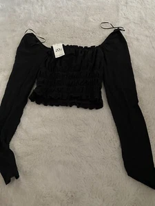 Miss Selfridge Off The Shoulder Top Black Size US 2 (UK 6) - Picture 1 of 5