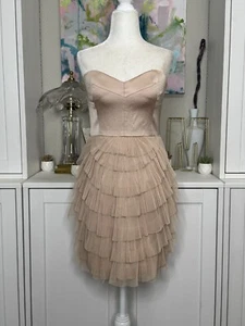 BCBG MaxAzria Sleeveless Bare Pink Mini Dress Micro Pleat Tulle Size 6 - Picture 1 of 9