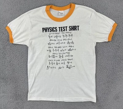 Vtg Stedman Mens L Made In USA White Ringer T Shirt Physics Test I Hate Sig Figs - Image 1 of 4