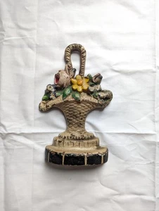 Antiguo tope de puerta de hierro fundido cesta de flores pintada floral 8,5" victoriana - Imagen 1 de 10