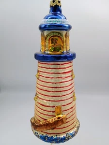 Faro de vidrio vintage adorno náutico de Navidad Alemania Occidental 5,25" - Imagen 1 de 4