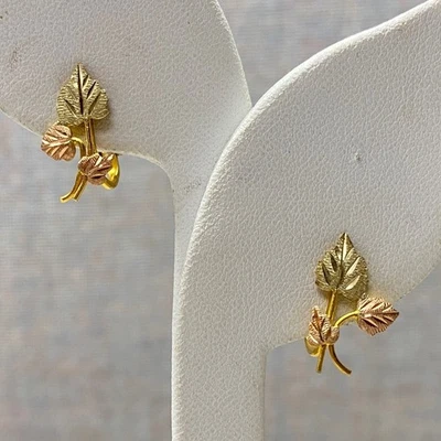 10K Gold Black Hills Rose Leaf Clip On Earrings + Gold Filled Clip - Image 1 of 4
