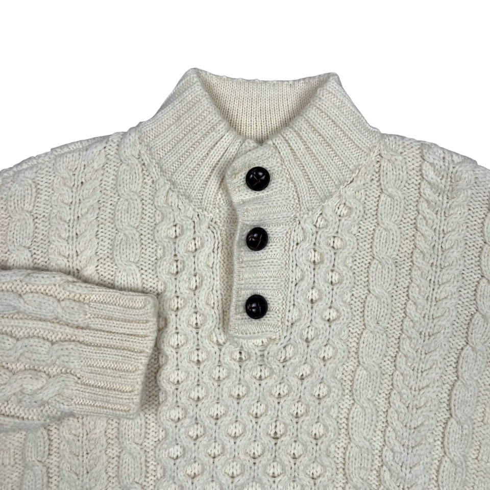 Suéter masculino vintage LL Bean XL lã pescador malha de cabo Henley Irlanda 3 botões - Imagem 1 de 4